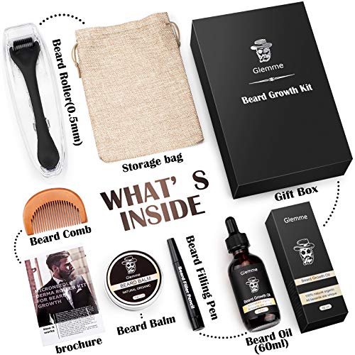 Beard Growth Kit, Derma Roller with Beard Growth Oil Serum for Me...