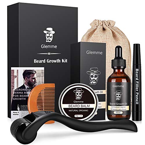 Beard Growth Kit, Derma Roller with Beard Growth Oil Serum for Me...
