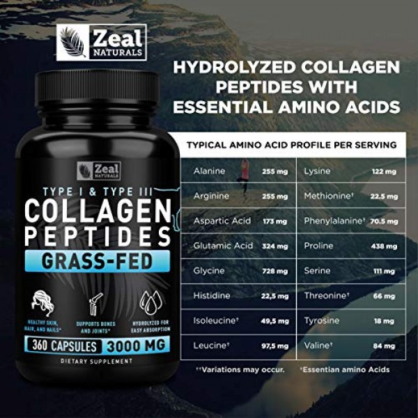 Collagen Peptides Collagen Pills 360 Capsules Grass Fed Collage...