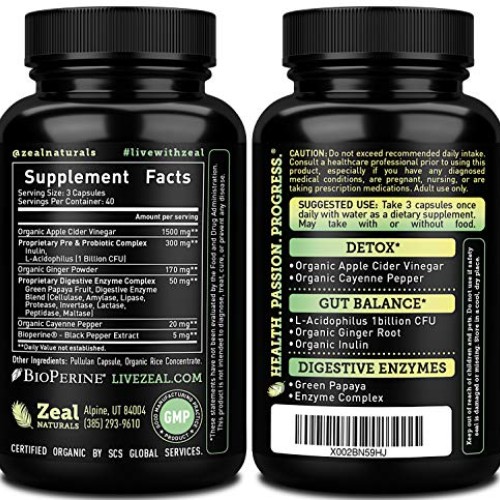 Organic Apple Cider Vinegar Capsules + Digestive Enzymes & Probio...