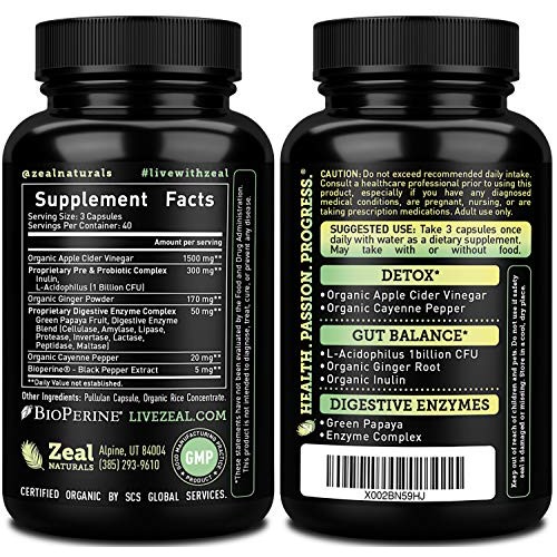Organic Apple Cider Vinegar Capsules + Digestive Enzymes & Probio...