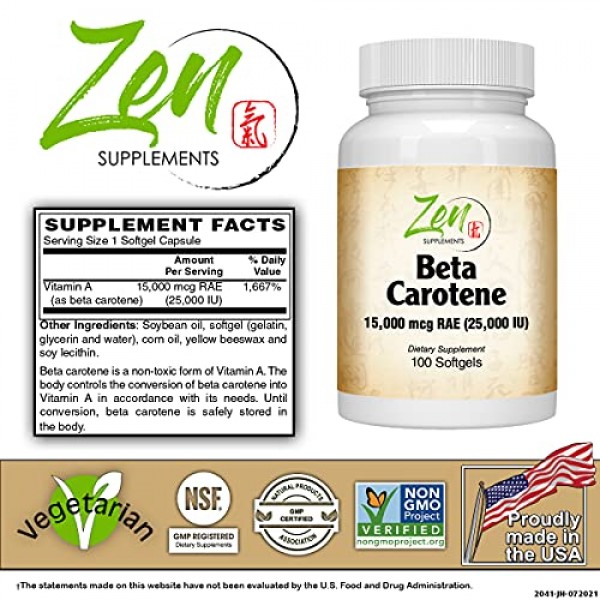 Beta Carotene 25,000IU SoftGels - Vitamin A Supplement for Antiox...