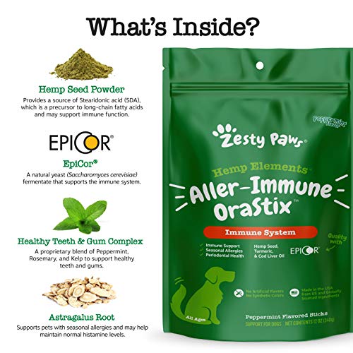 Zesty Paws OraStix for Dogs - Aller-Immune Sticks with Hemp Seed ...