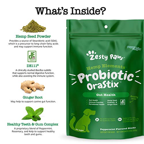 Zesty Paws Probiotic OraStix for Dogs - Dental Sticks with Hemp S...