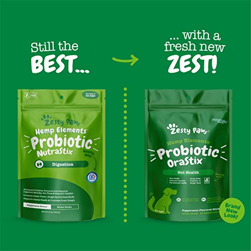 Zesty Paws Probiotic OraStix for Dogs - Dental Sticks with Hemp S...