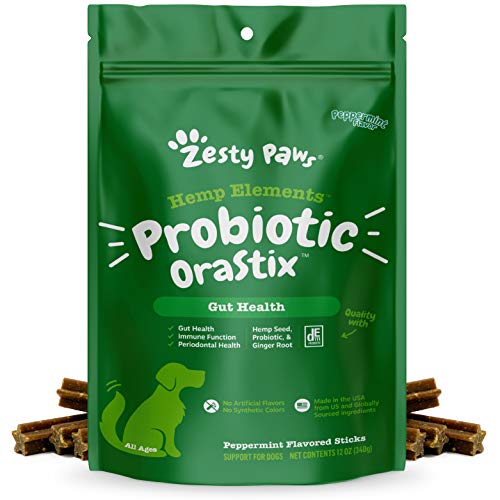 Zesty Paws Probiotic OraStix for Dogs - Dental Sticks with Hemp S...