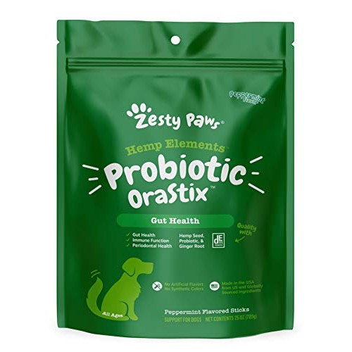 Zesty Paws Probiotic OraStix for Dogs - Dental Sticks with Hemp S...
