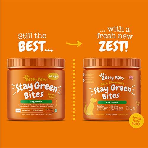 Zesty Paws Stay Green Bites for Dogs - Grass Burn Soft Chews for ...