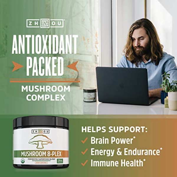 Zhou Nutrition Mushroom 8-Plex Organic Mushroom Powder for & Brai...