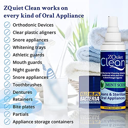 ZQUIET Clean, Foaming Oral Device Cleaner 1.5oz. Bottle – Antib...