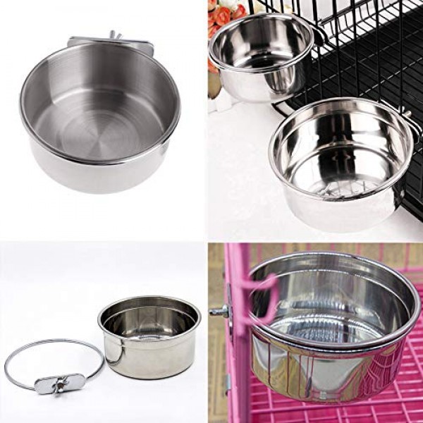 ZYYRT Stainless Steel Bird Feeding Cups 2Pcs Parrot Cage Food Dis...
