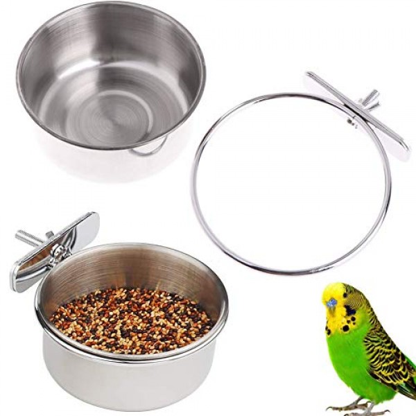 ZYYRT Stainless Steel Bird Feeding Cups 2Pcs Parrot Cage Food Dis...