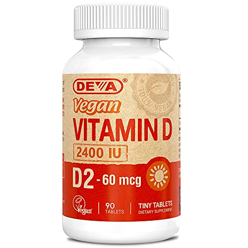 Deva Vegan Vitamin D2 60 mcg 2400 IU, Ergocalciferol Supplement